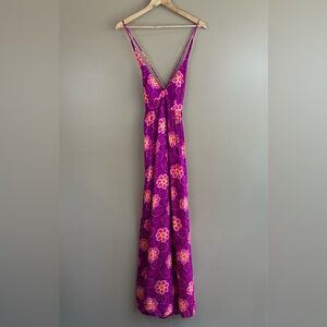 Vintage 70s JC Penney Purple & Pink Floral Hawaiian Halter Maxi Dress Small XS
